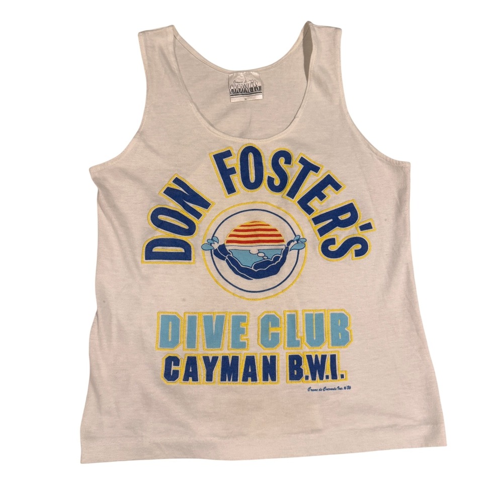 Vintage 80s Don Fosters Dive Club Tank Top White Cayman Creme de Coconuts Medium